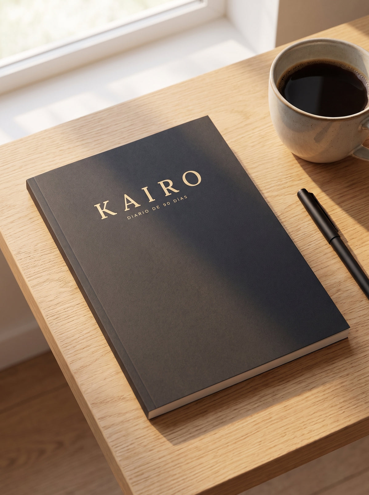 Diario Kairo de 90 días sobre una mesa junto a la ventana